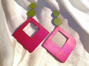 Giant handmade geometric shapes handpainted earrings