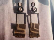 Load image into Gallery viewer, Handmade Mudcloth Cowrie Shell and Wood Earrings
