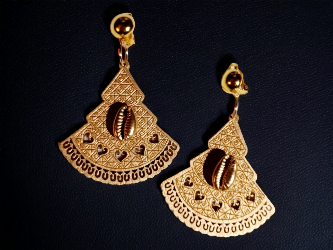 Handpainted Natural Wood Boho Clip On Earrings