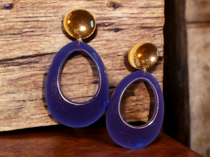 Blue Acrylic Hoop Clip on Earrings