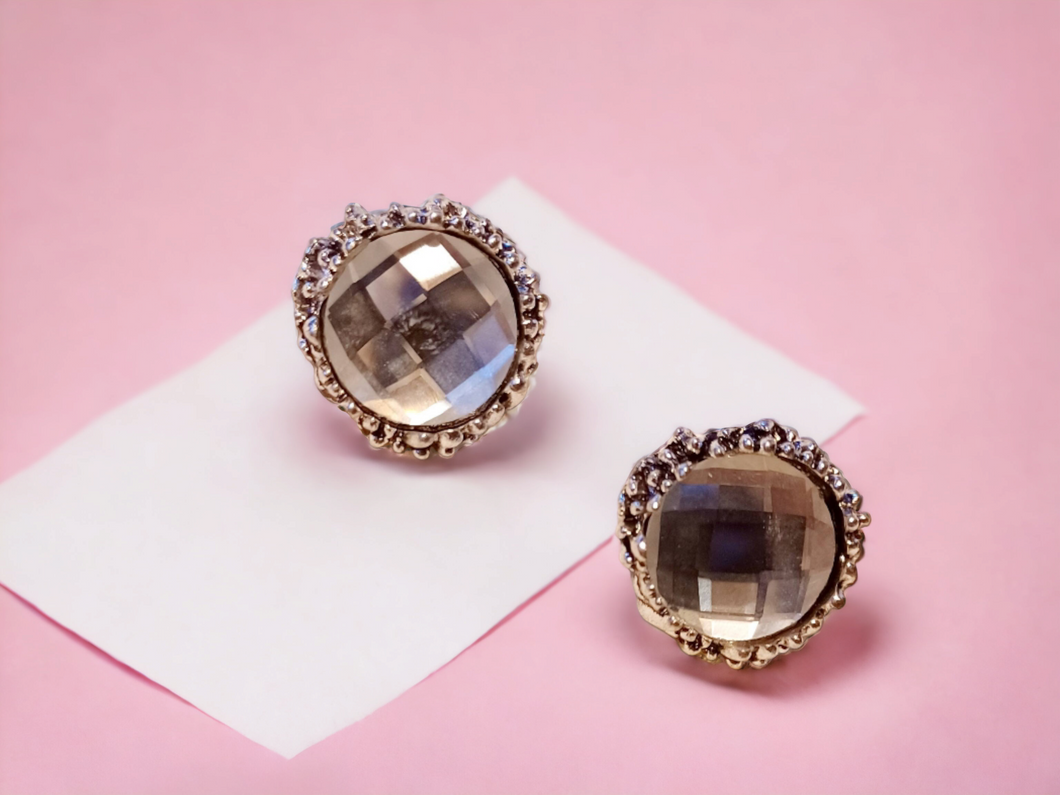 Chunky Clip on Rhinestone Cluster  Stud Earrings