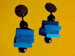 Handmade Avant garde wooden blocks clip on earrings