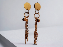 Load image into Gallery viewer, Handmade wood and chain clip on earrings
