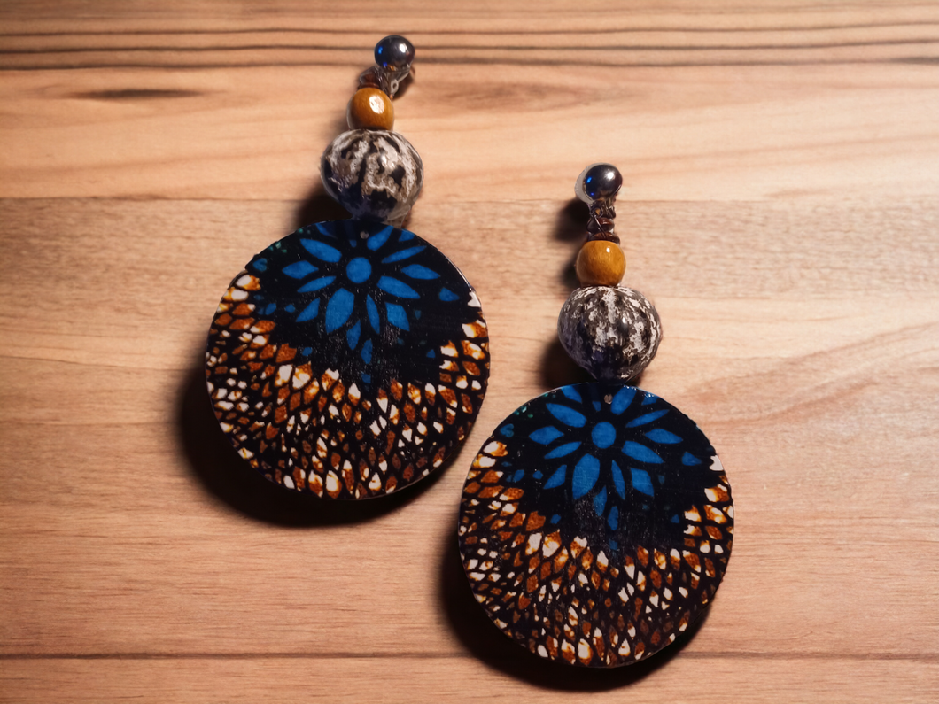 Handmade Wooden ankara clip on earrings