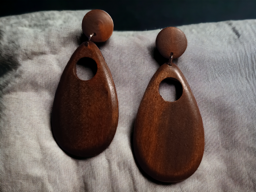 Hand carved minimalist wood clip on earrings