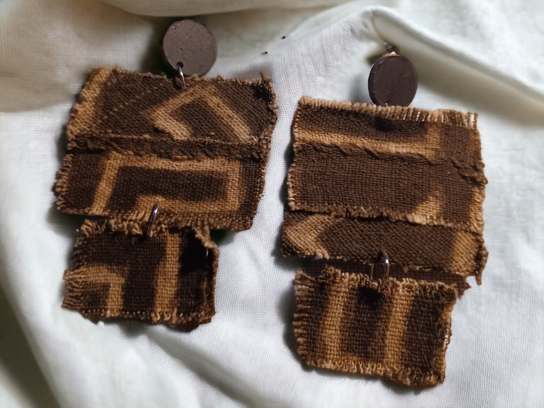 Handmade Abstract mudcloth clip on earrings