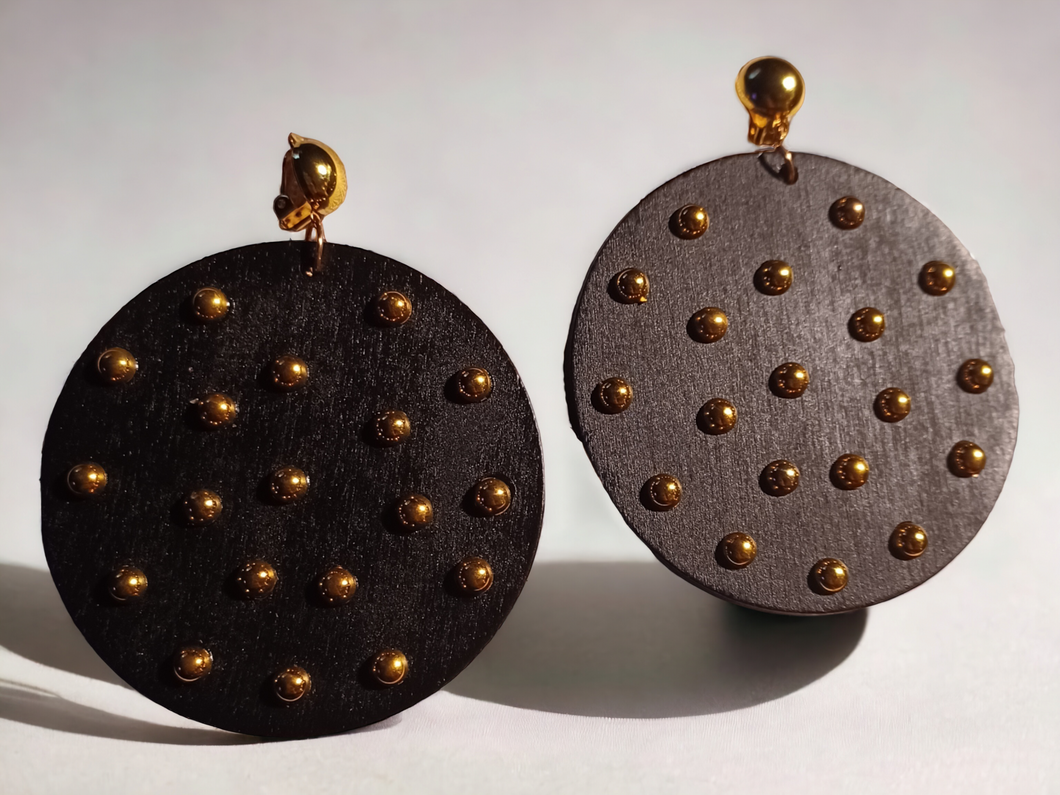 Handmade boho studded disc clip on earrings