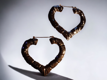 Load image into Gallery viewer, Large and Chunky Vintage Heart Bamboo  Earrings

