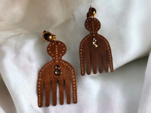 Classic Clip On Wooden Afro pick Earrings