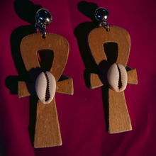 Load image into Gallery viewer, Classic Wooden Ankh Clip on Earrings
