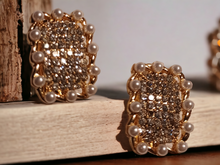 Load image into Gallery viewer, Faux pearl and rhinestone clip on earrings
