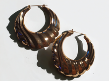 Load image into Gallery viewer, Rare large hammered bamboo hoop earrings
