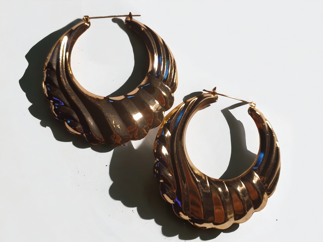 Rare large hammered bamboo hoop earrings