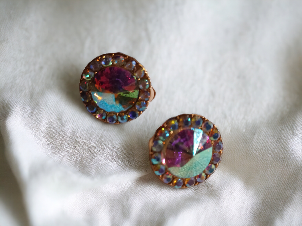 Rhinestone stud cluster clip on earrings