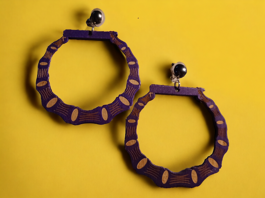 Clip on Wooden Bamboo Hoop Earrings