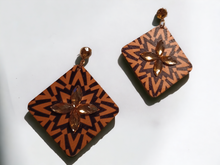 Load image into Gallery viewer, Abstract wood and rhinestone earrings
