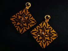Load image into Gallery viewer, Abstract wood and rhinestone clip on earrings
