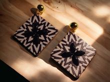 Load image into Gallery viewer, Abstract wood and rhinestone clip on earrings
