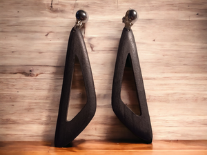 Hand carved minimalist wood clip on earrings