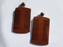 Load image into Gallery viewer, Clip on wooden afro comb earrings
