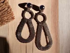 Silver metal mesh clip on earrings