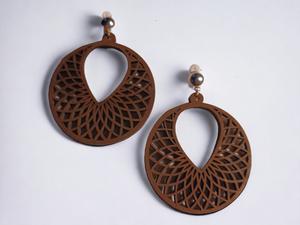 Natural Wood Geometric Clip On Earrings