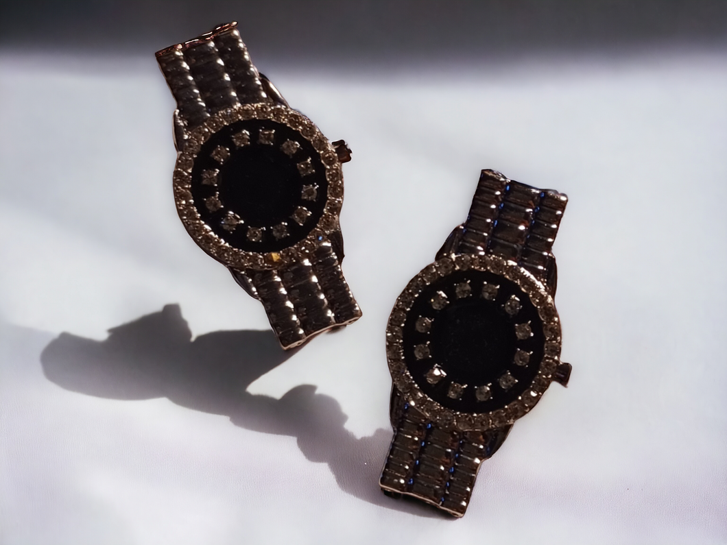 Blinged out watch stud earrings