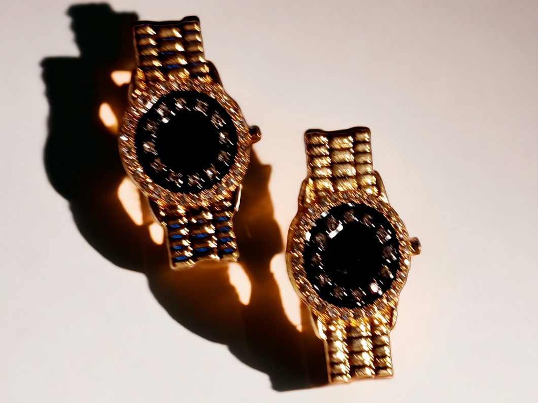 Blinged out watch stud earrings