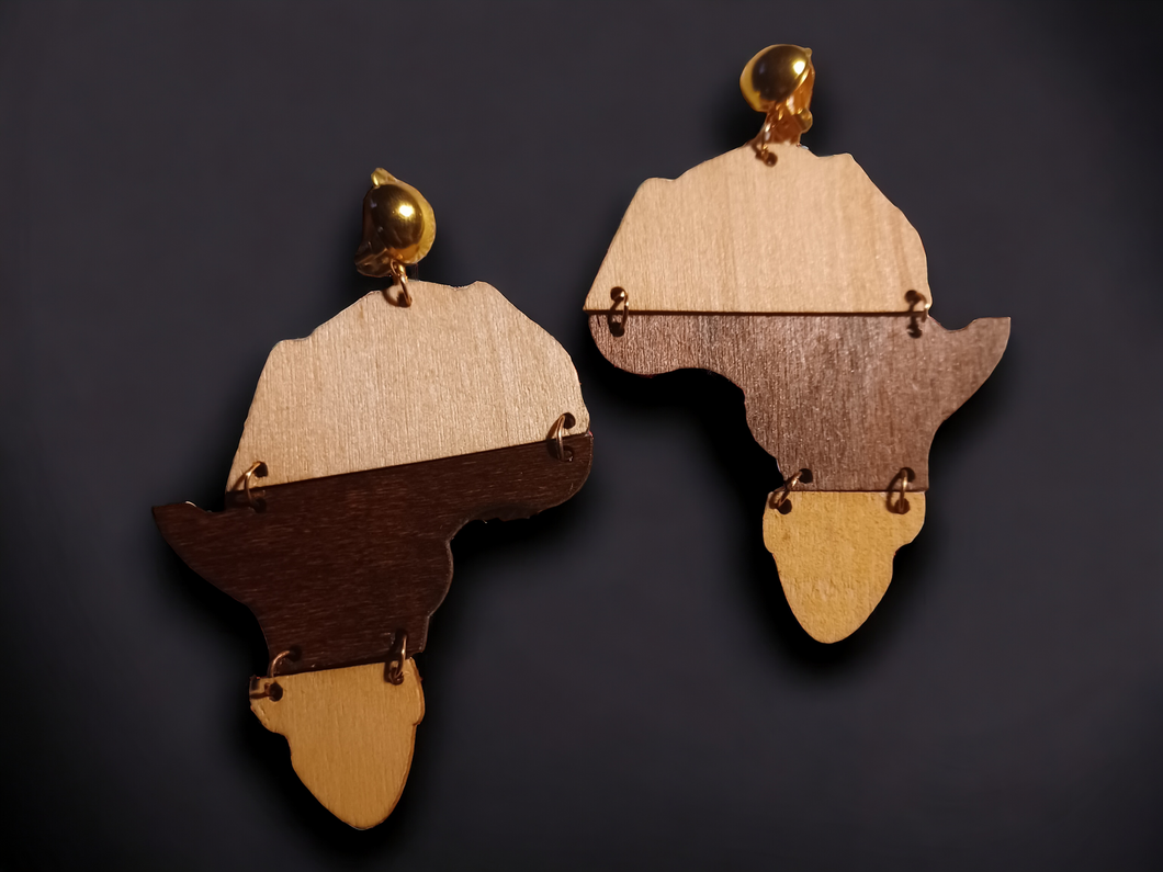 Handmade Natural wooden Africa Clip On Earrings