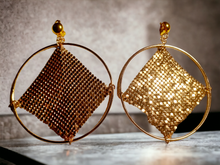 Load image into Gallery viewer, Large gold metal mesh clip on hoops
