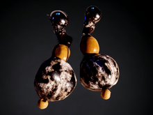 Load image into Gallery viewer, Handmade Chunky Hawaiian Kukui Nut and  Wood Clip On Earrings
