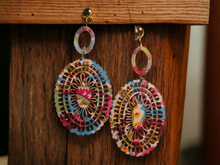 Load image into Gallery viewer, Handmade silk and wood boho earrings clip on
