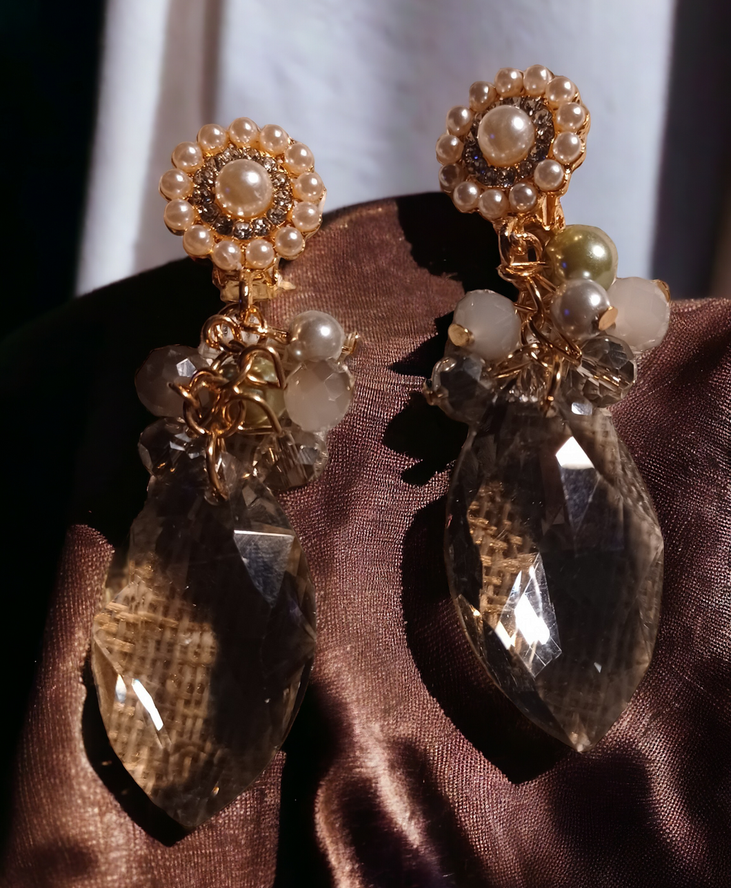 Handmade Chunky crystal Clip On Earrings