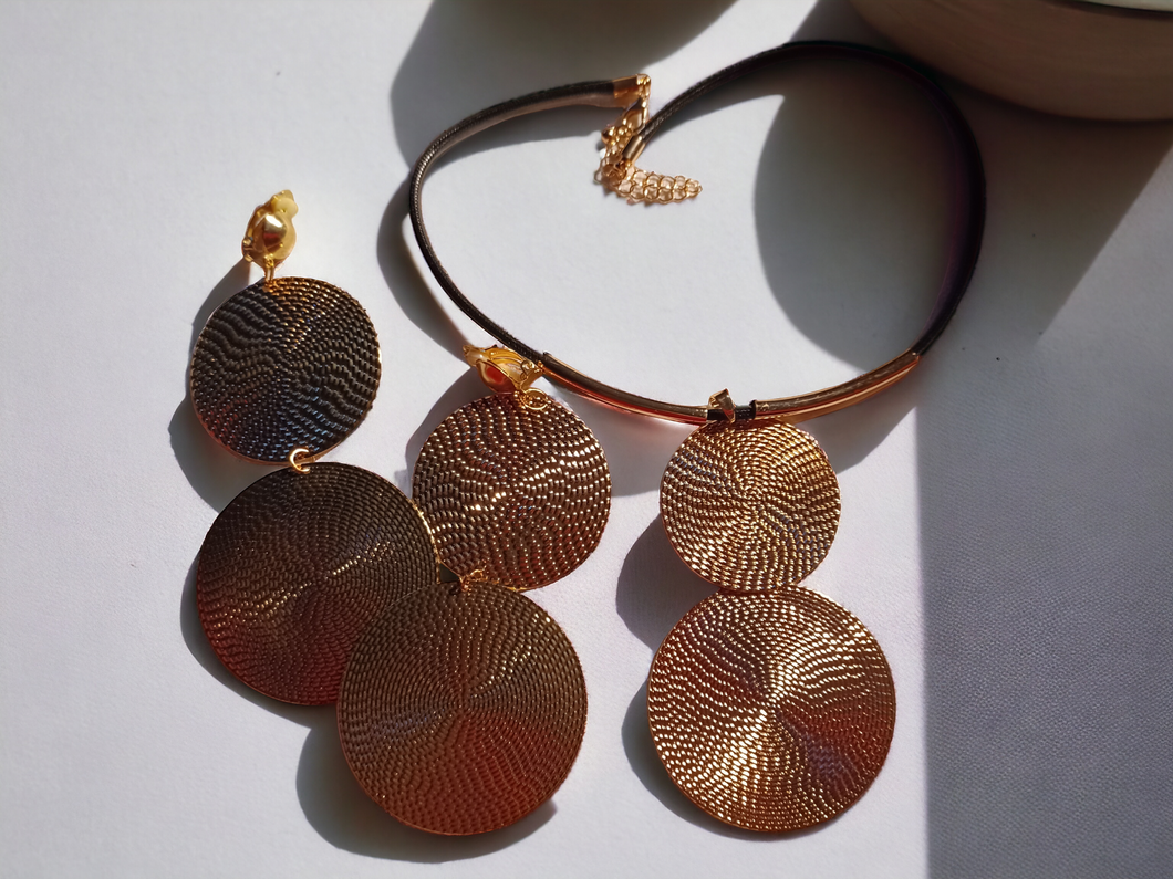 Handmade Hammered Clip on earrings and necklace set