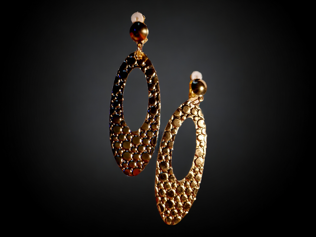 Hammered gold metal clip on hoops