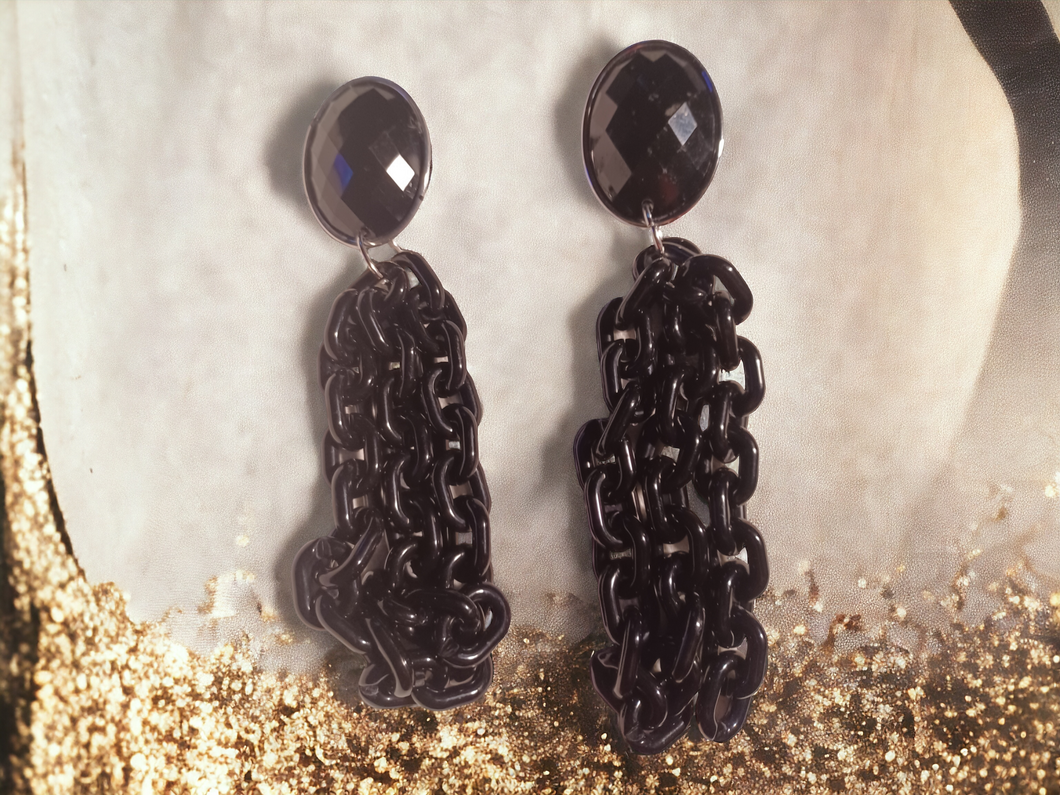Mixed Media Handmade Acrylic Chain Clip on Earrings