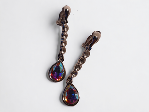 Handmade rhinestone dangle clip on earrings