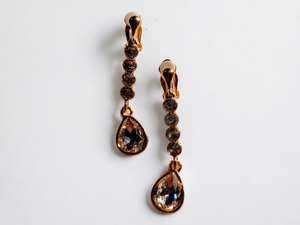 Handmade rhinestone dangle clip on earrings