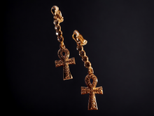 Load image into Gallery viewer, Handmade rhinestone ankh clip on earrings
