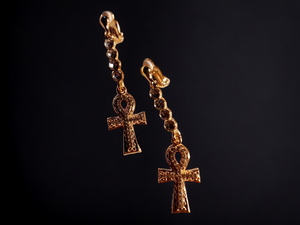 Handmade rhinestone ankh clip on earrings