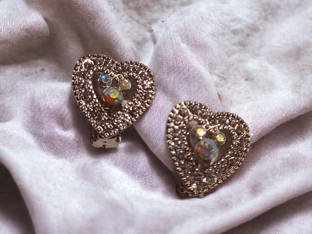 Rhinestone Mickey Mouse heart clip on earrings