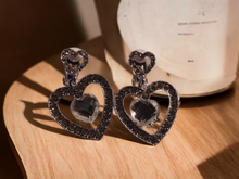 Load image into Gallery viewer, Clip on rhinestone heart dangle earrings
