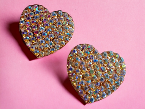 Rhinestone heart clip on earrings