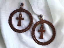 Load image into Gallery viewer, Handmade large wooden clip on ankh hoops
