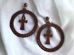 Handmade large wooden clip on ankh hoops