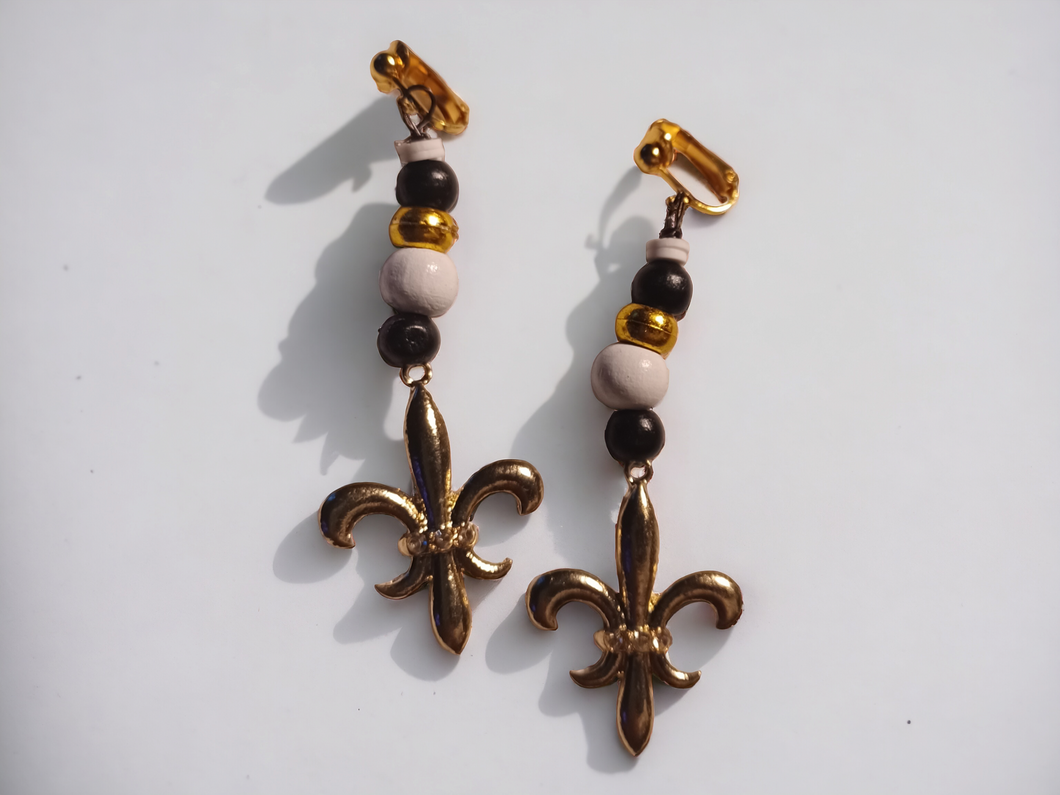 Handmade New Orleans Saints Fleur-de-lis clip on earrings