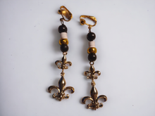 Load image into Gallery viewer, Handmade New Orleans Saints Fleur-de-lis clip on earrings
