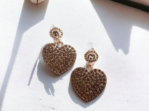 Clip on rhinestone heart earrings