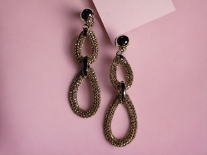 Handmade rhinestone hoop dangle clip on earrings