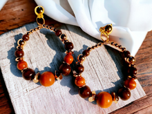 Load image into Gallery viewer, Handmade boho wood bead clip on hoops
